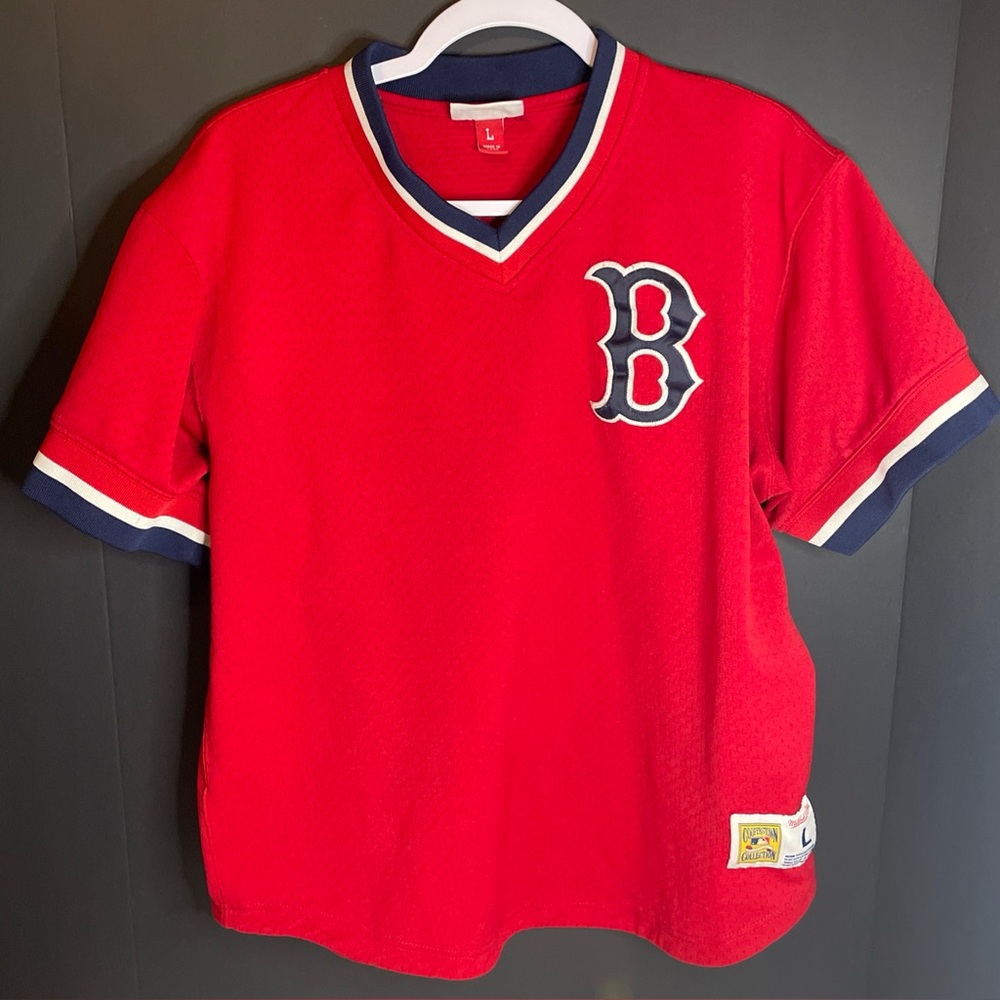 Mitchell & Ness Mens Red Sox Jersey Red Cooperstown Collection Sz Large
